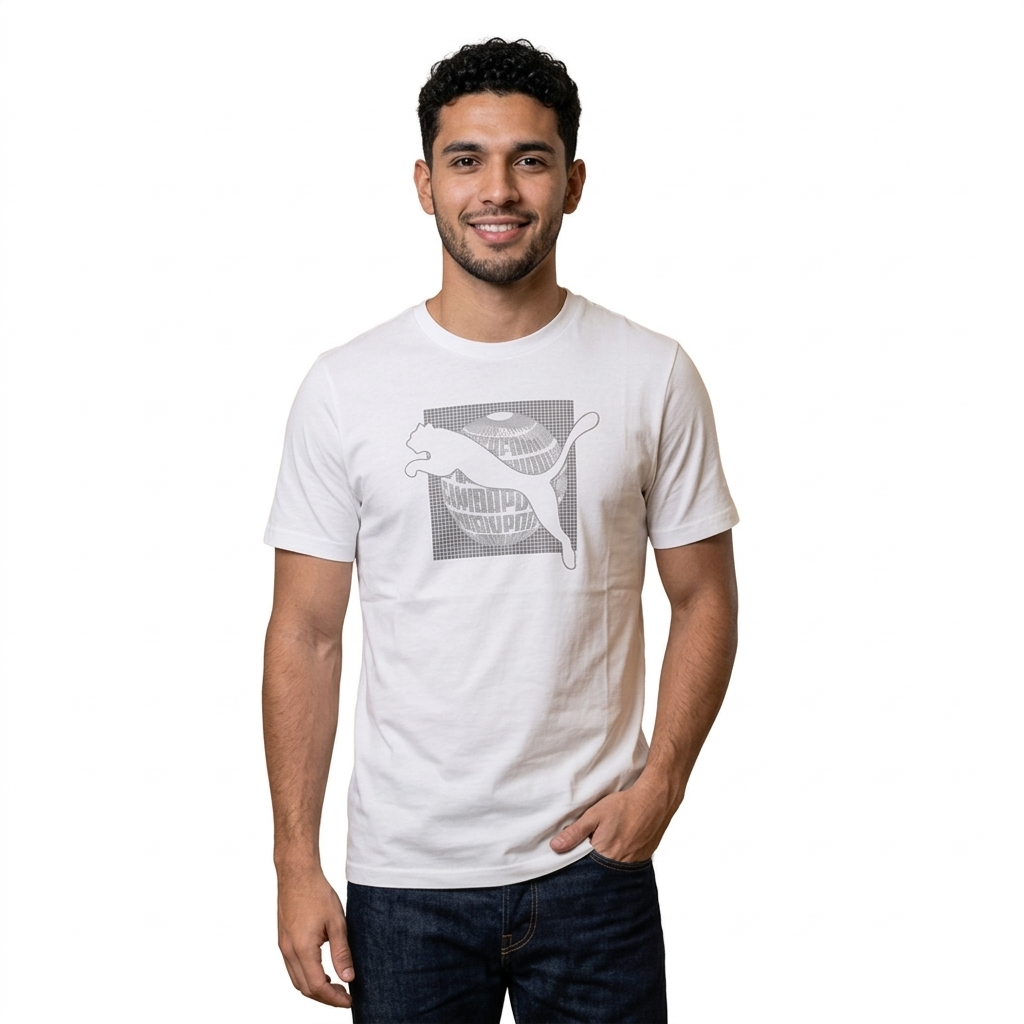 T-Shirt Puma Graphic "Global Cat" – White